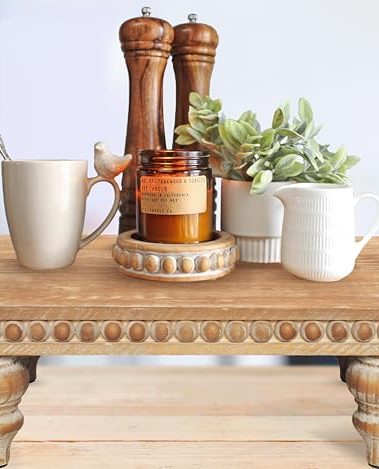 Felt Creative Home Goods Decorative Wood Risers for Decor | Tiered Tray Stand | Farmhouse Beaded Riser Stand for Decor | Wooden Pedestal Stand Large 12x16 Beaded Tray for Kitchen Coffee Bar (Brown)