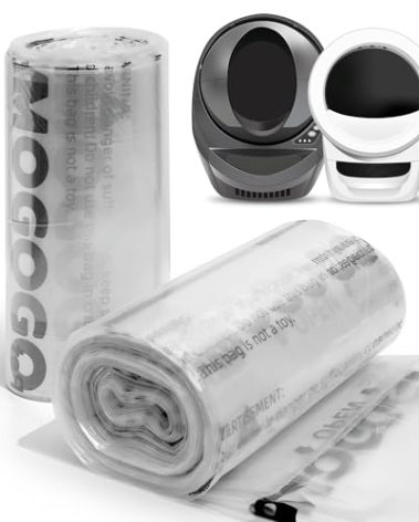 AMOGOGOPET Waste Bags, Compatible with Litter Robot 4 & 3, 50 Pack Liners for Self Cleaning Litter Box, 9-11 Gallon Capacity, Pre-Separated, Transparent, Replacement Cat Litter Bags