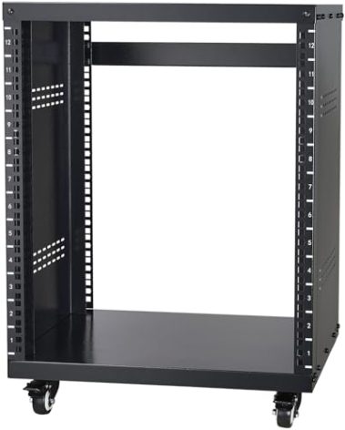 VEVOR 12U AV Rack Stand with Caster Wheels, Component Rack Cabinet Recording Studio Racks, Removable Side Panels, Universal Network Server Case, Special Vents for 19'' Audio Video Rack Mounting