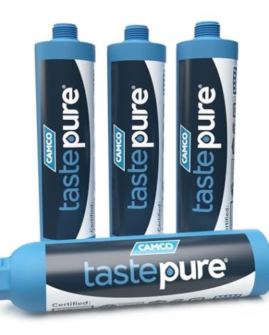 Camco Tastepure Camper/RV Water Filter - Inline Water Filter Reduces Bad Taste, Odor, Chlorine & Sediment - Ideal for RVs, Campers, Travel Trailers, Boats - Made in the USA - 4-Pack (40042)