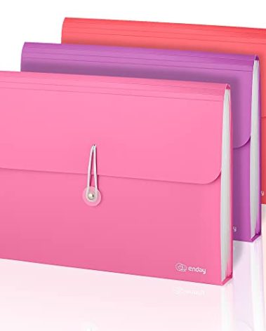 Accordion File Organizer, 13 Pocket Expanding File & Cover Folder with Labels, Plastic Portable Desktop Supplies Letter A4 Paper in Purple, Pink, Red, Multicolor, (3 Pack) – by Enday