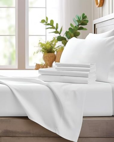Bamboo Bay 4 Piece King Size Sheet Set, 100% Viscose Made from Bamboo, Breathable, Ultra Soft Cooling Bed Sheets for Hot Sleepers, Beddings with Deep Pockets Fit 16" Mattress, White