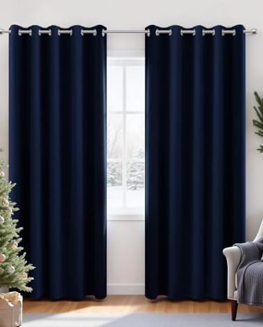 KOUFALL Sliding Glass Door Curtains for Patio, Navy Blue 2 Panel Sets Extra Wide 72 x 84 Inch Long Blackout Thermal Insulated Curtains for Winter Living Room