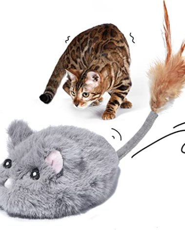 Pawthquake Automatic Cat Toy Cat Mouse Toy Moving Cat Toy with Furry Tail Boredom Busters Interactive Cat Toys for Indoor Cats Hunting Cat Mice Toys (Grey)