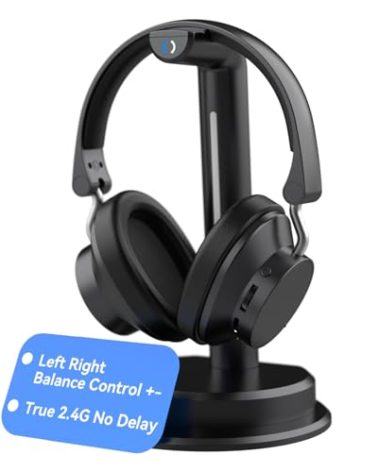 ANSTEN Wireless Headphones for TV Watching w/Balance Control, Digital Optical RCA AUX 2.4 GHz Transmitter Charging Dock, Roller Volume Control, 5 Sound Modes, No Audio Lag, Auto Power On