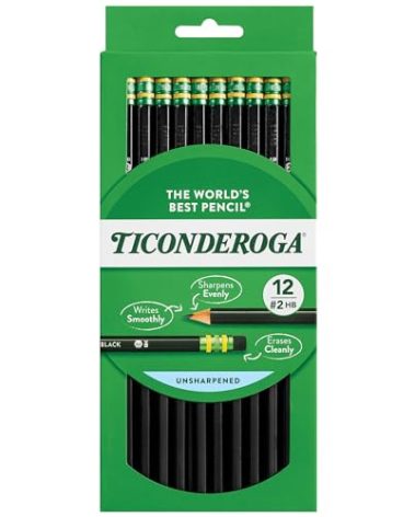 Ticonderoga Wood-Cased Pencils, Unsharpened, #2 HB Soft, Black, 12 Count