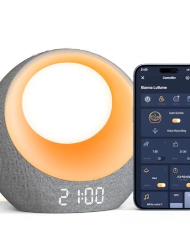 Gianna Baby Sound Machine - Auto-Soothing, Customizable Recording, 26 Soothing Sounds, 8 Eye-Care Lights, APP-Controlled White Noise Machine, Rechargeable Sleep Trainer - Ideal for Nurseries, Bedrooms