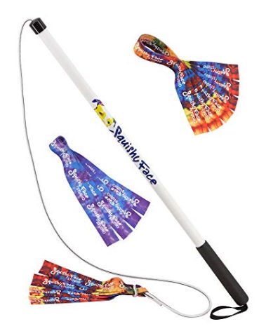 Squishy Face Studio Flirt Pole V2 Dog Exercise Toy Bundle with 2 Lures and 1 Tug, 36-inch, Rainbow, Purple/Blue Tie Dye