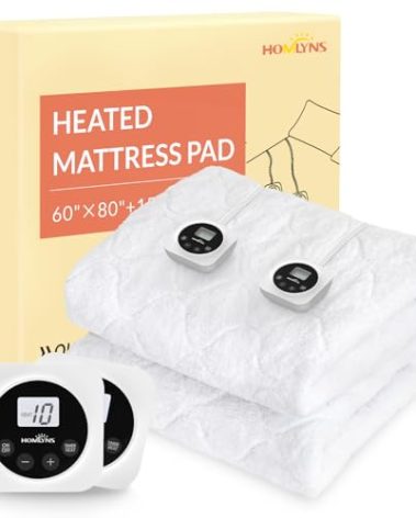 HOMLYNS LuxeHeat Electric Heated Mattress Pad Queen Size Zoned Dual Control 10 Heat Levels 1-12H Timer,Sherpa,Illuminated Button