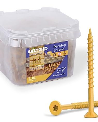 Eazy2hD Exterior Wood Screws # 10 x 2-1/2", T25 Star Torx Drive Deck Screws, 377 PCS Flat Head Steel Self Tapping Outdoor Screws Fasteners, Rust Resistant