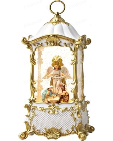 Flldsee Snow Globe Lantern Christmas Decorations Indoor, Musical Snowglobe Light with Timer, USB & Battery Powered Music Box, Angel & Nativity, Xmas Holiday Home Decor