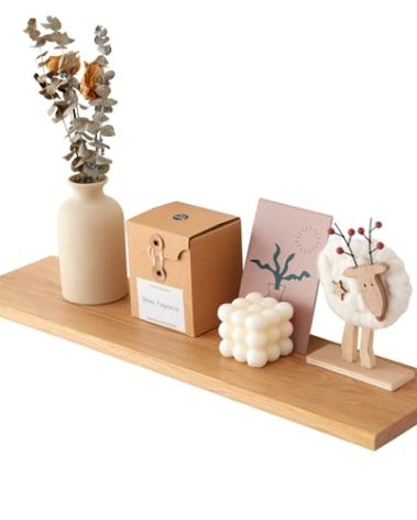 Sikflmi 24 inch Oak Floating Shelves Rustic Wood Shelves for Wall Storage, Wall Mounted Wooden Display Shelf Wide for Living Room Bedroom Kitchen Bathroom (24 inch)