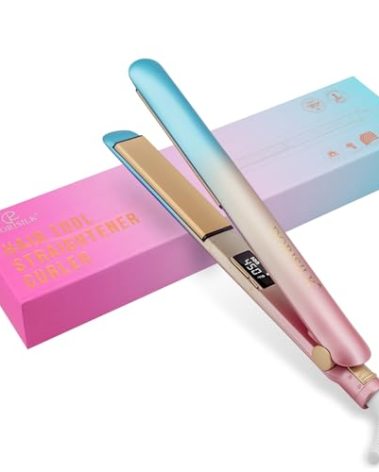 DORISILK Colorful Flat Iron 450 Degrees, Ceramic Hair Straightener and Curler 2 in 1, 30s Fast Heat Straightening Iron for Hair, Dual Voltage Hair Iron 1 Inch Salon Control Temp Gift for Women Girls