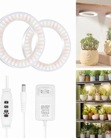 SIYOMG 6.3” Ceiling Grow Lights for Indoor Plants, 144 LEDs Full Spectrum Halo LED Plant Light, with 3/9/12H Auto Timer Switch, 3 Light Modes,10 Dimming Levels, Ideal for Pot Plants (White)