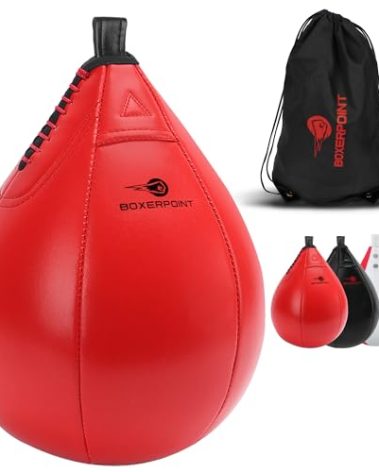Boxerpoint Punching Bag for Adults - Medium, Red PU Leather - Speed Bag Red for Boxing & Precision Boxing Training - Home Gym Equipment
