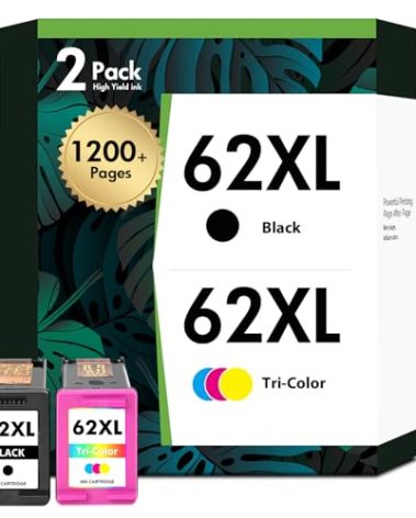 62XL 62 Envy 7640 Ink Cartridges Black and Color Combo Pack Replacement for HP 62 XL Ink Compatible with Envy 5660 5740 7645 5540 5746 OfficeJet 250 200 Printer(2-Pack,1 Black 1 Tri-Color)