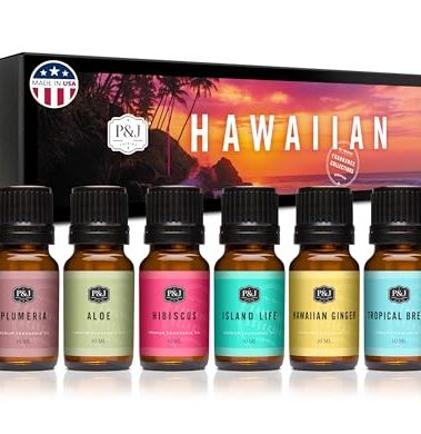 P&J Trading Fragrance Oil Hawaiian Set | Hibiscus, Island Life, Hawaiian Ginger, Tropical Breeze, Plumeria, Aloe Scents for Candle Making, Freshie, Soap Making Supplies, Diffuser Oil Scents
