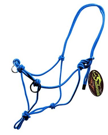 Southwestern Equine Side Pull Rope Halters with Nickle Plated Rings (Horse, Blue)
