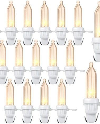 60 Pcs Christmas LED Replacement Bulb Mini Wide Angle LED Xmas Bulb Tree Light Outdoor String Light Replacement for Christmas Garden Tree Party Decor(White Base with Warm White Bulb)