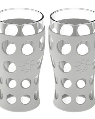 Lifefactory 20-Ounce BPA-Free Indoor/Outdoor Beverage Glass with Protective Silicone Sleeve, 2-Pack, Stone Gray