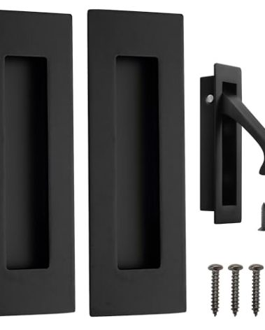 Malimali Pocket Door Pull and Edge Pull Set, Stainless Steel Pocket Door Hardware Recessed Pocket Door Handle Flush Finger Pulls Rectangular Barn Door Handle (Matte Black, 3 Pack)