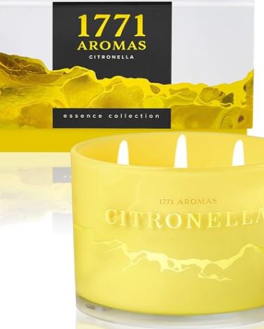 1771 Aromas Citronella Candles Clearance - Outdoor and Indoor - Large 3 Wick Jar Candle - 100% Natural Soy Wax - Up to 50 Hours Burning Time - Gift-Ready Candle for Men & Women