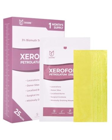 JUSORE Xeroform Petrolatum Dressing Gauze 5"x9" - Individual 25 PCs, Non Stick Gauze Pads, Soft Mesh Xeroform Would Dressing for Wound Care, Surgical Incisions, Burns, Lacerations & Skin Grafts