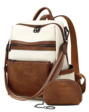 AGLOD Leather Backpack Purse for Women Designer Ladies Shoulder Bag Fashion Faux Work Travel Handbags, beige, brown
