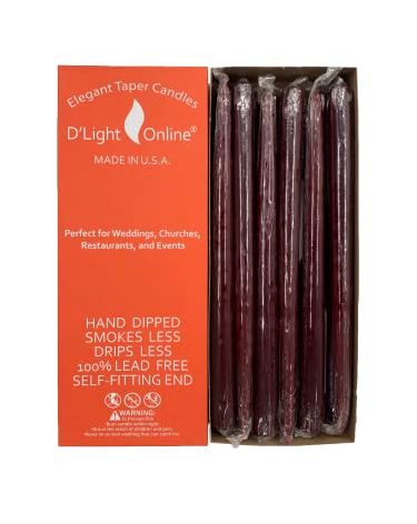 D'light Online Elegant 10" Unscented Burgundy Taper Candles, Premium Quality Hand-Dipped Tapered Candles, Dripless and Smokeless - Set of 12 Individually Wrapped (10 Inch, Burgundy)