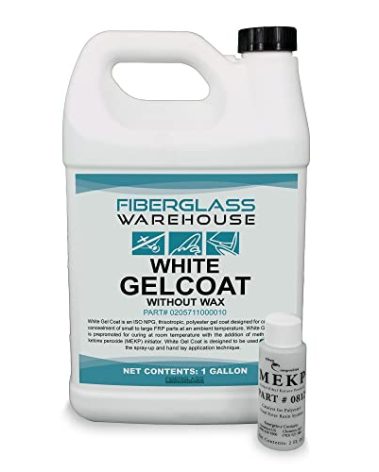 Fiberglass Warehouse Gel Coat – 1 Gallon White Gelcoat (No Wax) with 2 oz MEKP Catalyst, Easy Application Modified Polyester Resin – Durable and Safe – Ideal for Repairs, Composite Coating…