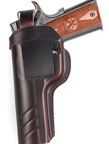 OWB 1911 Holster - Top Grain Leather for Most 1911 Style | Compatible with Colt, Kimber, Springfield, Tisas & More | Fits 4" & 5" Barrels | with Belt Loop/Brown Right Hand