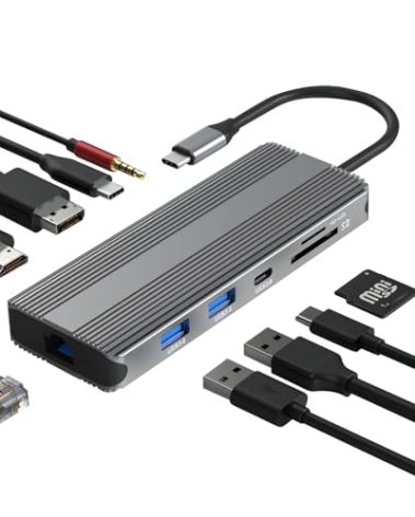 10-in-1 USB-C Docking Station with 8K HDMI,DP, 5Gbps USB 3.0, 100W PD Charging, Gigabit Ethernet, SD/TF Card Reader, 3.5mm Audio, Compatible with Windows/macOS/Linux
