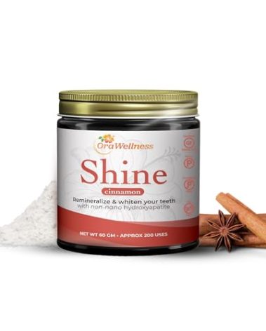OraWellness Shine Remineralizing Tooth Powder with Hydroxyapatite, Made in The USA, Flouride Free Tooth Repair, Natural Teeth Whitening Powder, Teeth Polish & Stain Remover, Cinnamon