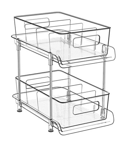 HIHEGD 2 Tier Bathroom Storage With Dividers, Clear Under Sink Pull Out Organizer for Kitchen Pantry, Medicine Cabinet