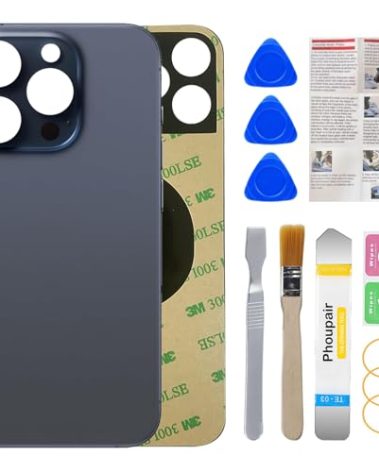 Phoupair OEM Back Glass Replacement Compatible with iPhone 15 Pro Max 6.7 Inches All Carriers with Professional Repair Kit and Installation Instruction (Blue Titanium)