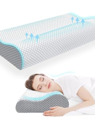 CloudBliss Memory Foam Pillow, Ergonomic Neck Contour Cervical Pillow for Back and Shoulder Pain, Orthopedic Pillow for Neck Pain Relief, for Sleeping Side, Back, Stomach Sleepers - Grey, Queen