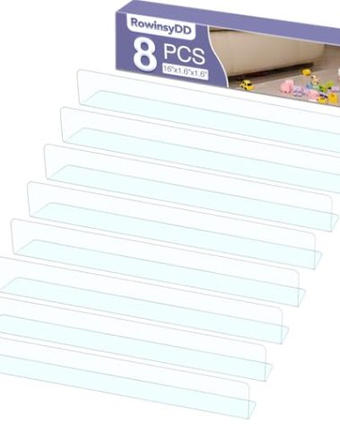 RowinsyDD 8 Pack Toy Blocker for Furniture, Clear Under Couch Blocker, Stop Things Going Under Sofa or Bed, 16" L x 1.6" H, Adjustable Gap Bumper for Furniture with Strong Tape