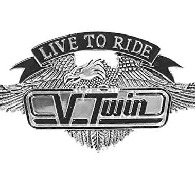 4.25" X 2.25" inch V Twin Vtwin Live to Ride Eagle USA Metal Medallion Harley Sportster Sissy Bar Backrest Davidson Bobber Chopper Emblem Logo Stick On 3M Decal Sticker Biker Motorcycle Pewter Chrome