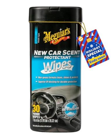 Meguiar's New Car Scent Protectant Wipes - Easy to Use Car Wipes that Protect and Freshen Your Car's Interior - Ideal for Car Detailing & Maintenance - 30 Ct
