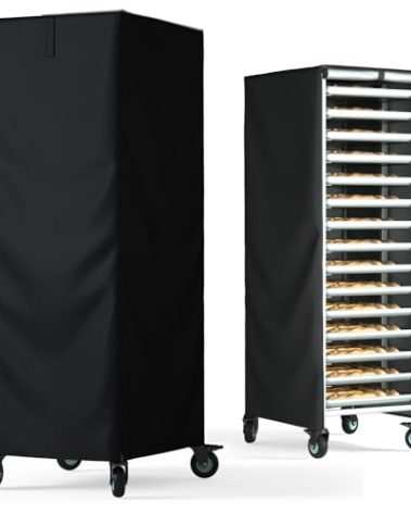 Wulbesin Bread Rack Cover,23Lx28Wx64H in Pan Rack Cover, Bread rack dust cover with zipper, high density waterproof oxford cloth material (black, 23" L x 28" W x 64" H)