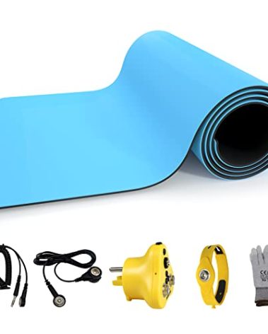 Aidacom 30x12 Inch ESD Rubber Mat, Anti Static Table Floor Pad for PC Building Electronic Device Repair Solder Assembly Work, W/H Grounding Kit- Antistatic Plug Wrist Strap Wristband Cord Gloves，Blue