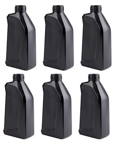 Hacaroa 6 Pack Plastic Engine Oil Jugs with Lid, 34 Oz Motor Oil Bottle Storage Container, Black Empty HDPE Bottle Jug for Bleach, Detergent, Lubricant, Automotive Fluids