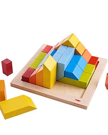 HABA 3D Arranging Game – Creative Stones Wooden Building Blocks & Stacking Toy for Toddlers – Wooden Montessori Toy with Geometric Shapes & Pattern Cards, Made in Germany