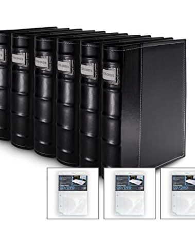 Bellagio-Italia DVD Storage Binder, Classic Set - Stores DVD Cover Art - Acid-Free Sheets - 6-Pack + 24 Extra Insert Sheets, Stores up to 384 DVDs, CDs, or Blu-Rays, Black