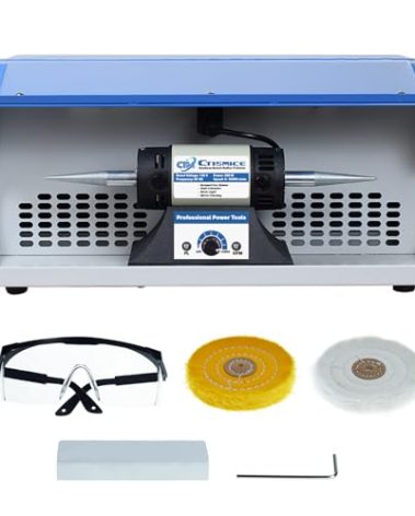 CTISMICE Jewelry Bench Polisher, Adjustable Variable Speed Polishing Buffing Machine, 500W Buffer Grinder with Exhaust Fan Blower, Dust Collector, Work Light and Motor Housing for Jewelry, Metal, Wood