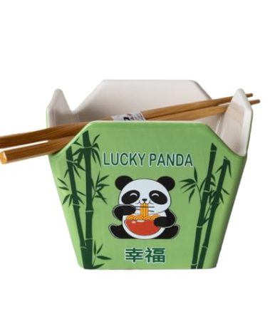 Urban Tokyo Chinese Takeout Box Style Porcelain Bowl With Chopsticks 18 fl oz Square Box Shape Rice Noodles Pasta To Go Box Shaped Bowl Microwave Dishwasher Safe (Hungry Panda)