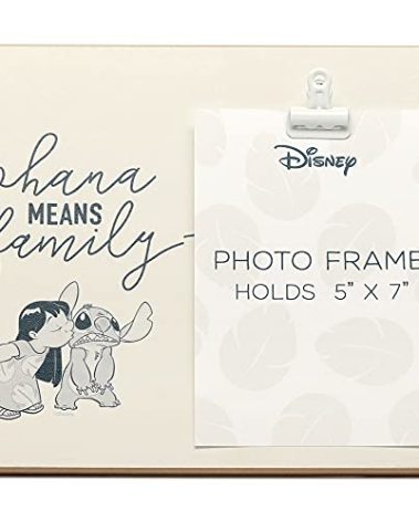 Open Road Brands Disney Lilo and Stitch Ohana Means Family Wood Photo Clip Frame for 5x7 Picture - Cute Stitch Decoration for Home Decor