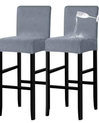 Lellen Waterproof Bar Stool Covers，Stretch Washable Barstool Seat Covers Removable Bar Chair Covers with Backs,Counter Height Bar Stool Chair Covers for Kitchen Dining Room Cafe（Greyblue，2PCS）