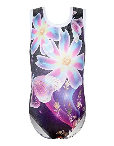 EQSJIU Leotards for girls gymnastics dance 8-9 9-10 years old butterfly flower black purple sparkle clothing outfits