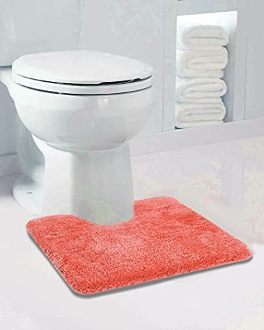 Walensee Bathroom Contour Rug (20x24, Living Coral) Non Slip Bath Mats Water Absorbent Soft Microfiber Shaggy Bathroom Mat Machine Washable Bath Rug U Shape Toilet Rug